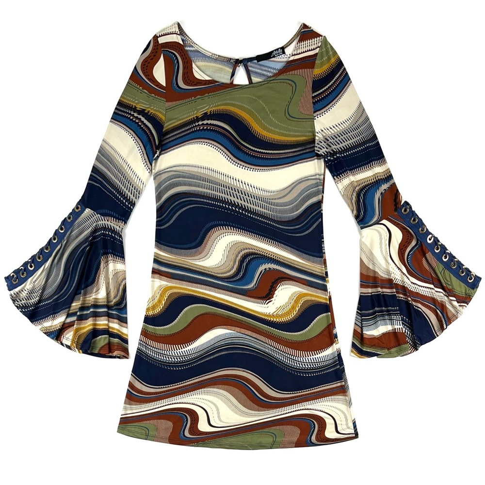 Ariella Marble Print Bell Sleeve A-Line Dress